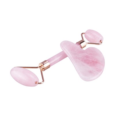 Pink Rose Quartz Facial 100% Real Natural Jade Stone Gua Sha Roller Neck Beauty face massage roller stone