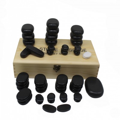 RISESUN Hot sale 45pcs massage stone set for Spa, Wooden Bamboo Packing case